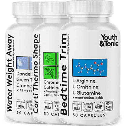 Youth & Tonic Shred Sculpt Lean 3 x Diet Pills w Water Weight Away & Cortithermo Shape