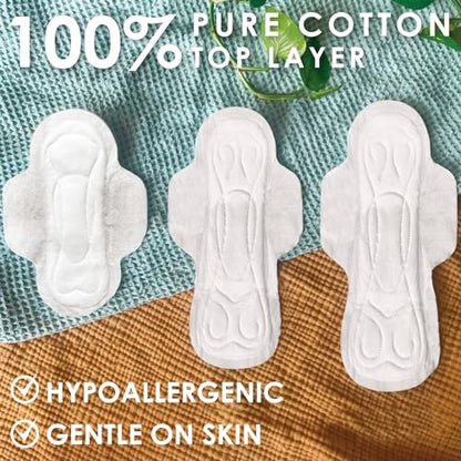 L. Pure Cotton Topsheet Pads for Women, Regular Absorbency, Ultra Thin Pads with Wings