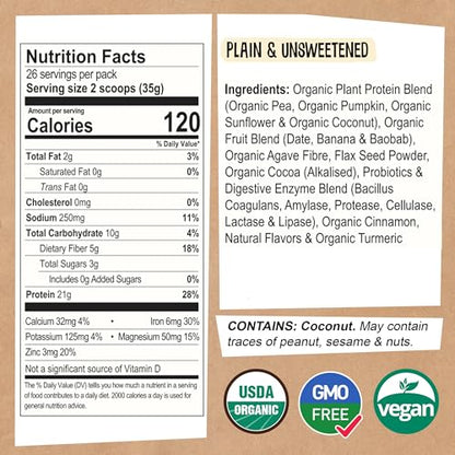 EarthChimp Organic Vegan Protein Powder - with Probiotics - Non GMO, Dairy Free