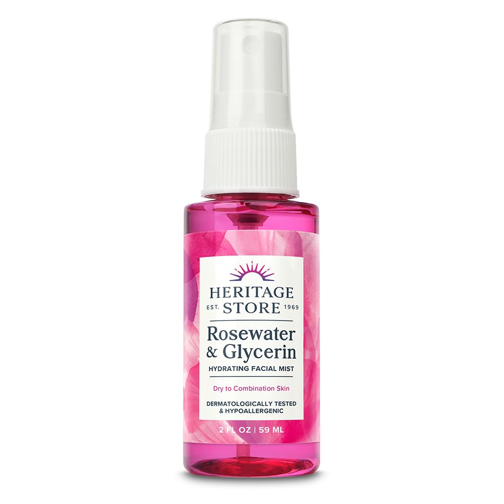 HERITAGE STORE Rosewater & Glycerin Hydrating Facial Mist - Dry Combination Skin Care - Rose Water Spray w/Vegetable Glycerine, Made Without Dyes or Alcohol, Hypoallergenic, 12 FL OZ
