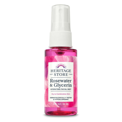HERITAGE STORE Rosewater & Glycerin Hydrating Facial Mist - Dry Combination Skin Care - Rose Water Spray w/Vegetable Glycerine, Made Without Dyes or Alcohol, Hypoallergenic, 12 FL OZ