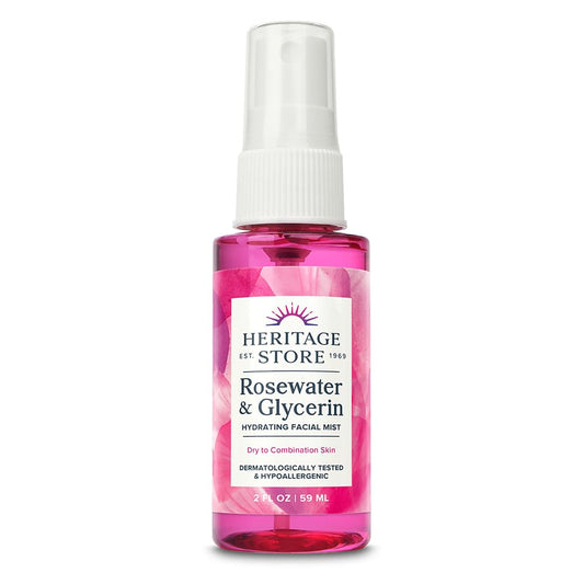 HERITAGE STORE Rosewater & Glycerin Hydrating Facial Mist - Dry Combination Skin Care - Rose Water Spray w/Vegetable Glycerine, Made Without Dyes or Alcohol, Hypoallergenic, 12 FL OZ