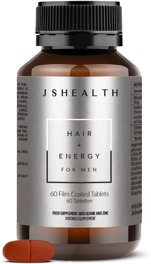JSHealth Hair Growth Supplement for Men Nutritionist Formulated - 60 Count | Made with Kelp Iodine, Zinc, Siberian Ginseng, Ginkgo. Supports Hair, Healthy Hormone Levels, Energy, Stamina