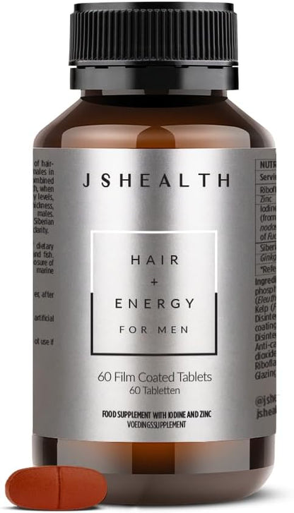 JSHealth Hair Growth Supplement for Men Nutritionist Formulated - 60 Count | Made with Kelp Iodine, Zinc, Siberian Ginseng, Ginkgo. Supports Hair, Healthy Hormone Levels, Energy, Stamina