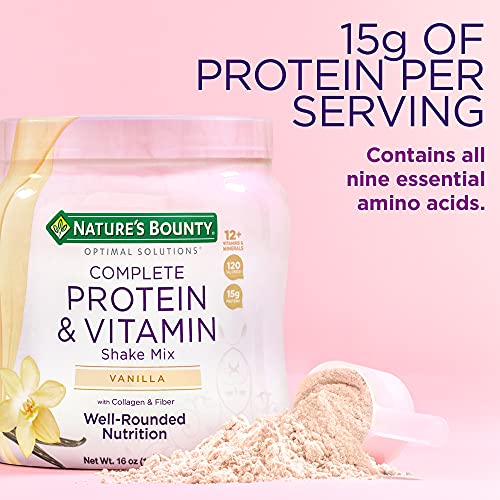 Nature's Bounty Complete Protein & Vitamin Shake Mix with Collagen & Fiber, Contains Vitamin C