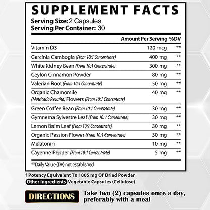 12in1 Night Time Fat Burner for Women - VitaminD.3, Garcinia Cambogia, White Kidney Bean