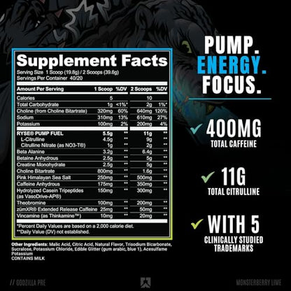 Ryse Noel Deyzel x Godzilla Pre Workout | Intense Pumps, Energy, & Focus | Citrulline & Beta