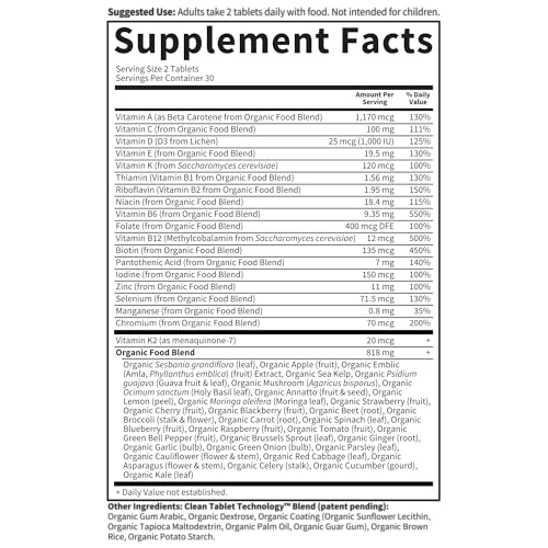 Garden of Life Organics Whole Food Multivitamin for Men, 60 Tablets, Vegan Mens Vitamins