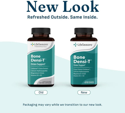 LifeSeasons Bone Densi-T - Osteo & Calcium Support - Bone Mineral Density, Pliability & Healing - Skeletal Strength & Tissue Production - Calcium, Magnesium & Vitamin D - 120 Capsules