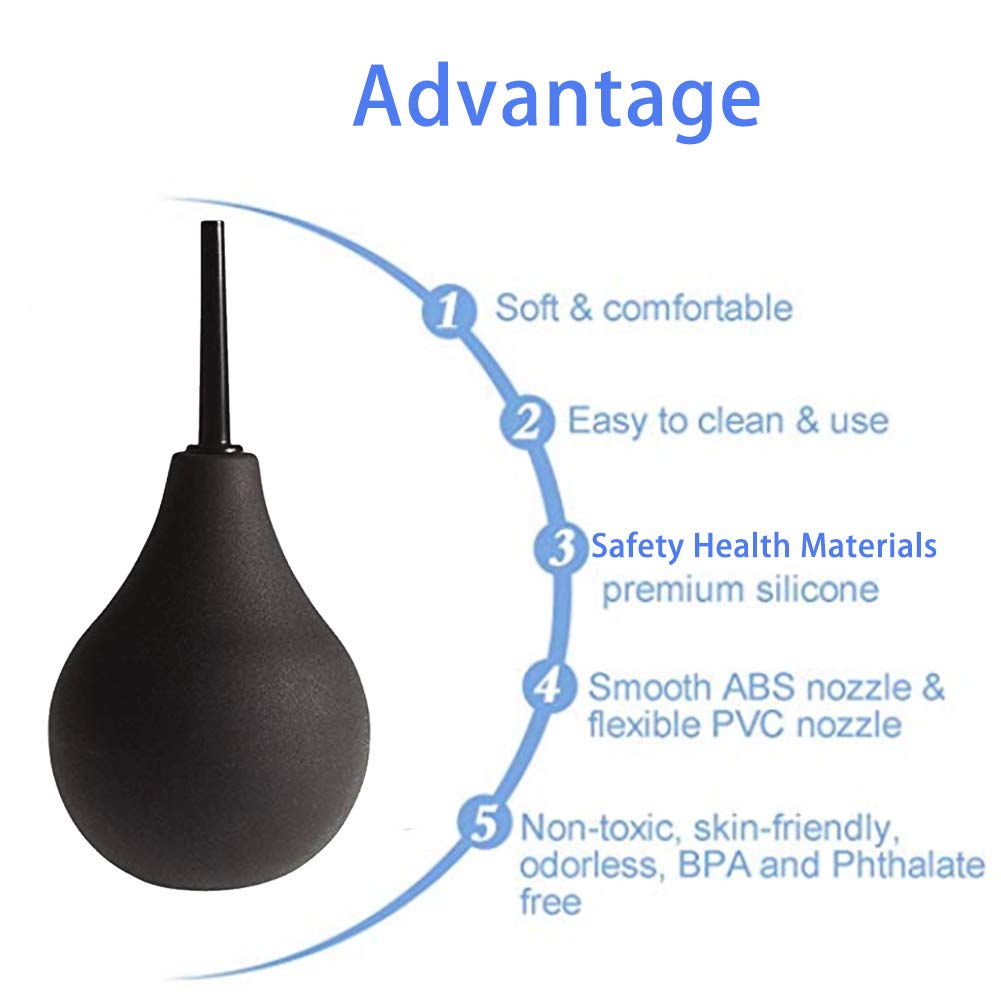 GNEGKLEAN Black Silicone Enema Bulb Kit 7.6oz Clean Anal Douche for Men Women with 19.7in