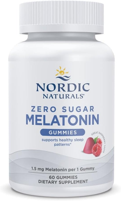 Nordic Naturals Melatonin Gummies, Sugar Free, 1.5mg Raspberry - 60 Count | Zero sugar melatonin gummies w/ 1.5 mg per serving for restful sleep and antioxidant support. Raspberry flavor, vegan formula