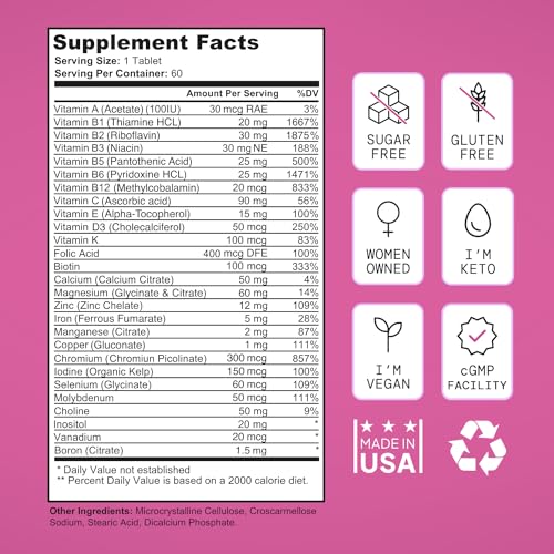 SELF NUTRITION Vegan Multivitamins for Women -Expert Designed 28 Nutrients – Boost Energy