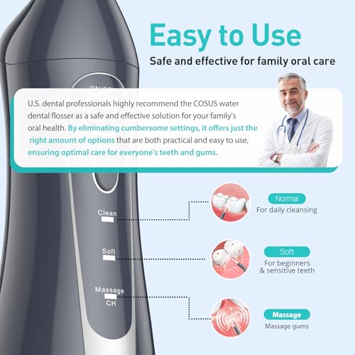 Water Dental Teeth Flosser Pick: 300ML Rechargeable Travel Irrigation Cleaner IPX7 Waterproof Portable Cordless Teeth Cleaning Green and Grey
