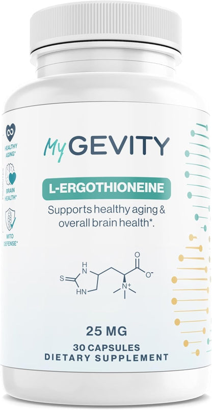 L-Ergothioneine Supplement 25mg – Fermentation-Based 99.9%+ Purity – Physician Formulated Antioxidant for Brain, Heart & Longevity – Vegan, Non-GMO, No Seed Oils, GMP USA – 30 Capsules