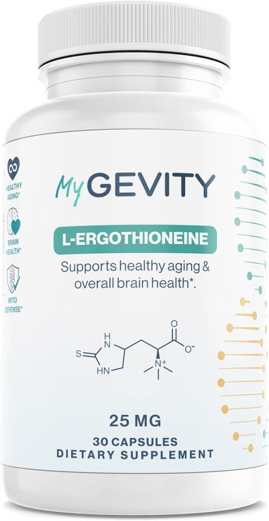 L-Ergothioneine Supplement 25mg – Fermentation-Based 99.9%+ Purity – Physician Formulated Antioxidant for Brain, Heart & Longevity – Vegan, Non-GMO, No Seed Oils, GMP USA – 30 Capsules