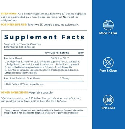 NewRhythm Probiotics 50 Billion CFU 20 Strains, 120 Veggie Capsules and Probiotics for Women & Men 25 Billion CFU, w/Organic Beet Root 2000 mg