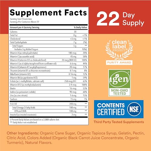 SmartyPants Kids Multivitamin Gummies: Omega 3 Fish Oil (EPA/DHA), Vitamin D3, C