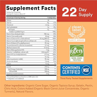 SmartyPants Kids Multivitamin Gummies: Omega 3 Fish Oil (EPA/DHA), Vitamin D3, C