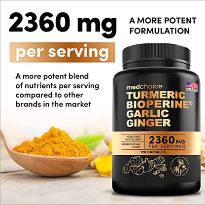 4-in-1 Turmeric and Garlic Supplements with Bioperine 2360 mg (240 ct) Turmeric Ginger