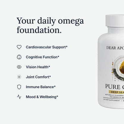 Pure Omega 3 Fish Oil 1200mg - EPA 432mg DHA 288mg - Heart, Brain & Joint Support - Lemon Flavored, Non-GMO, Gluten Free - 60 Softgels