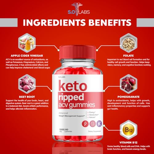(5 Pack) Keto Ripped ACV Gummies, Keto Ripped ACV Gummies Advanced Weight Loss