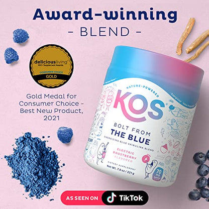 KOS USDA Organic Energizing Blue Spirulina Blend - 70 mg Organic Caffeine, B-Complex