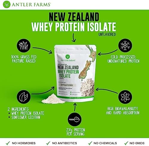 Antler Farms NZ Whey Protein Isolate & Collagen Powder Bundle | Grass Fed Whey Protein Powder and Hydrolyzed Collagen Peptides Bundle, Cold Processed, Pure and Clean, 2 lbs