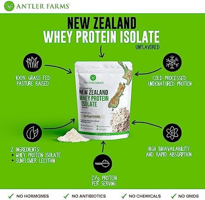 Antler Farms NZ Whey Protein Isolate & Collagen Powder Bundle | Grass Fed Whey Protein Powder and Hydrolyzed Collagen Peptides Bundle, Cold Processed, Pure and Clean, 2 lbs