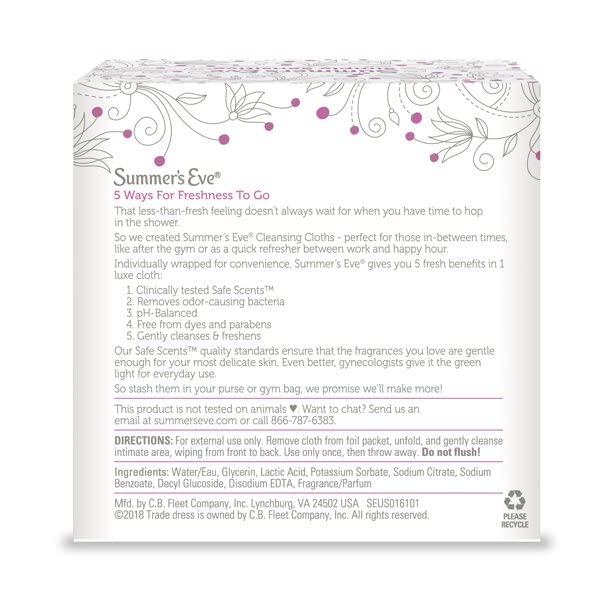 Summer's Eve Feminine Cleansing Cloths | Sensitive Skin | 16 Each | Pack of 2