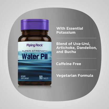 Piping Rock Water Pill for Men and Women | 90 Tablets | Super Strength Supplement with Potassium |Vegetarian, Non-GMO, Gluten Free