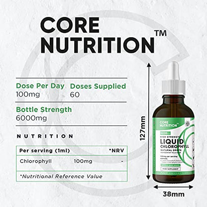 Core Nutrition Liquid Chlorophyll Drops for Water - 2 Fl. Oz for 60 Servings - 2 Month Supply