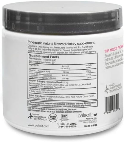 ZIMAX Junior Super Antioxidant for Children and Adolescents Between 4 and 16 Years, 100% Natural with Vitamin C, Magnesium, Vitamin D3,Curcumin, Ginger and Minerals