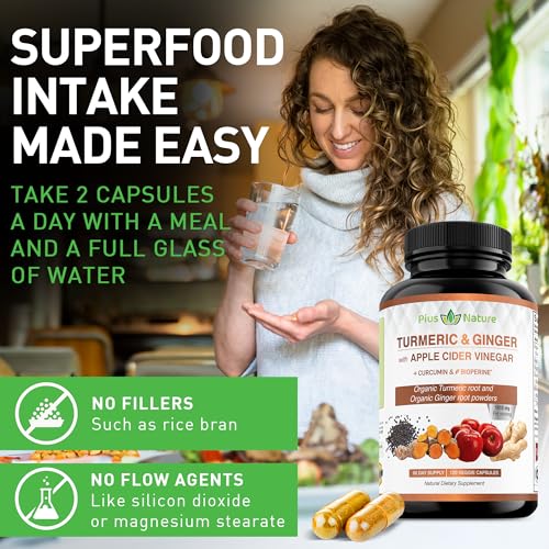 PIUS NATURE Turmeric Curcumin and Ginger with Apple Cider Vinegar, USDA Organic