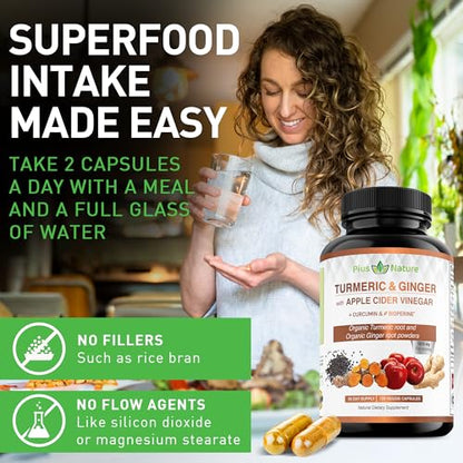 PIUS NATURE Turmeric Curcumin and Ginger with Apple Cider Vinegar, USDA Organic