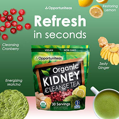 Opportuniteas Organic Kidney Detox Tea- Matcha Green Tea, Cranberry, Lemon & Ginger