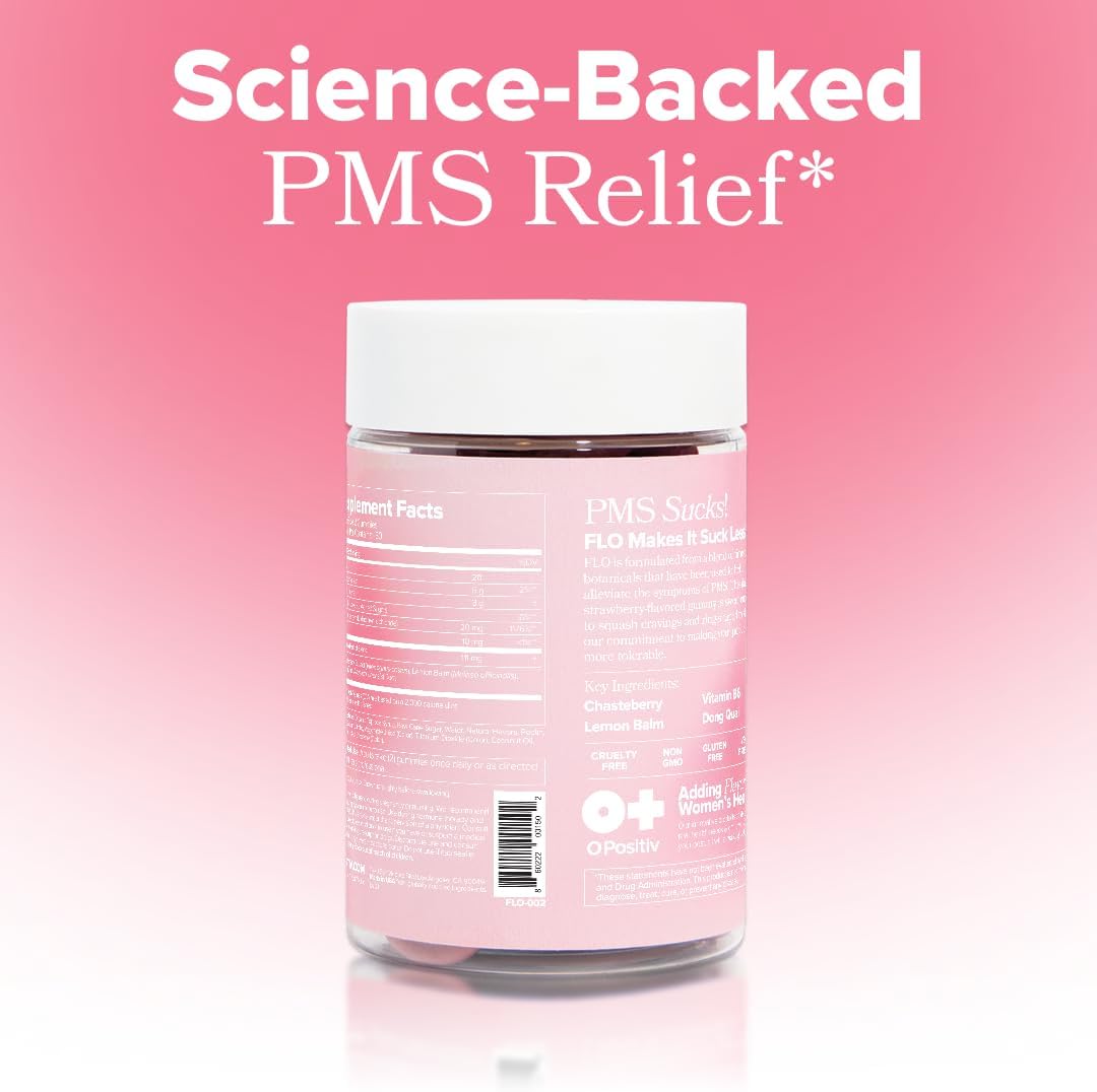 FLO PMS Gummies for Breakouts, Bloating, Cramps, & Mood – 30-Day Supply