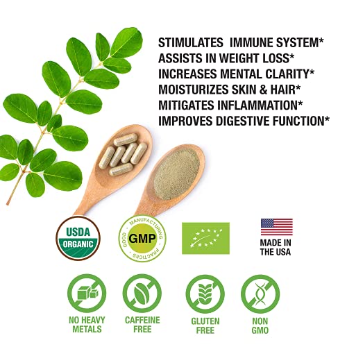 Supreme Herbals, 100% Raw and Pure Moringa Leaf Powder Capsules. Organic Certified