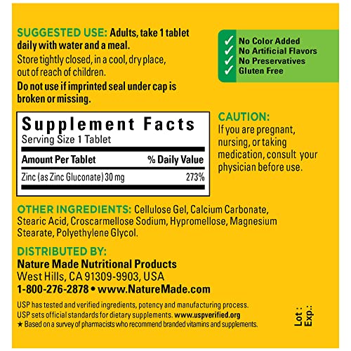 Nature Made Zinc 30 mg, Dietary Supplement for Immune Health and Antioxidant Support