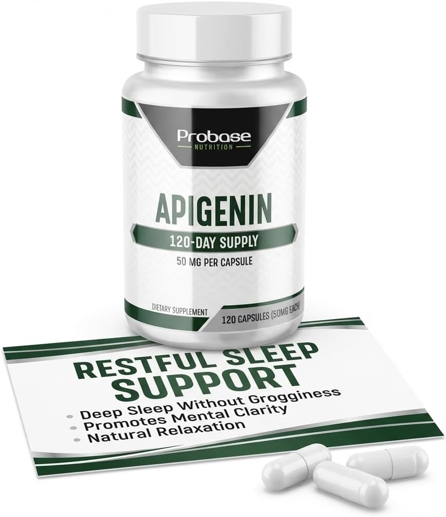 Probase Nutrition Ultimate Apigenin Capsules 50mg - Non-GMO, Vegan, Gluten Free - 4 Month Supply - Herbal Relaxation Support Formula