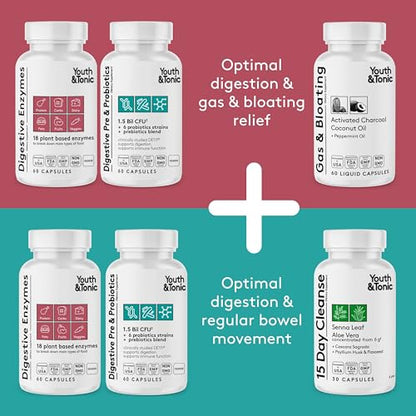 Youth & Tonic Enzymes for Digestion Full Spectrum for Bloating, Gut Health & Digestive Support