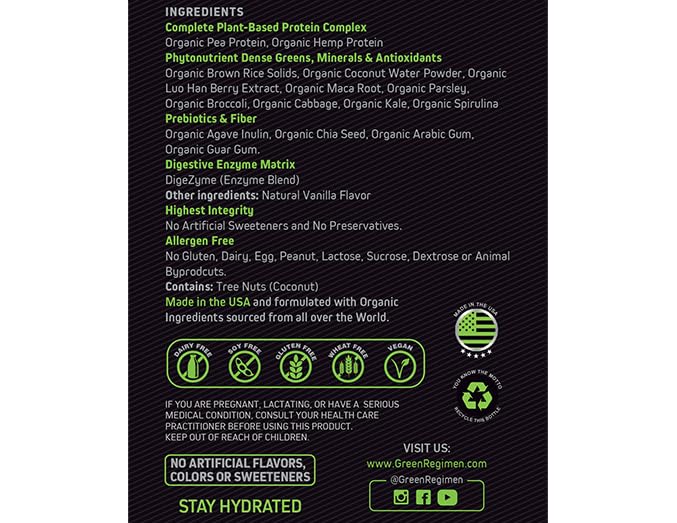 Green Regimen Elite Plant-Based Protein Powder - 25g Complete Hemp & Pea Protein