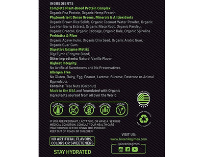 Green Regimen Elite Plant-Based Protein Powder - 25g Complete Hemp & Pea Protein