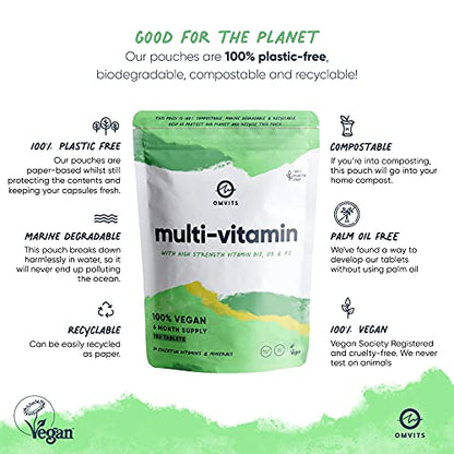Vegan Multivitamins & Minerals - With High Strength Vitamin B12, D3, K2 & Iron