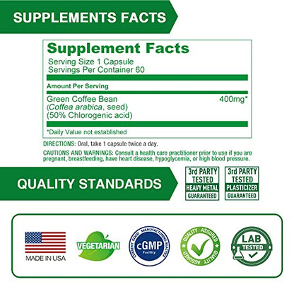 Lovita High-Potency Green Coffee Extract: 1600mg Equivalent, 50% Chlorogenic Acid