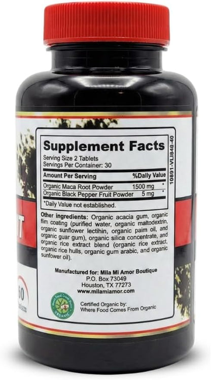 Organic Maca Root Extract 1500 mg, Peak Performance for Men & Women, Sustained Energy & Hormone Support with Black Pepper, Non-GMO, 60 Tablets, US-Made