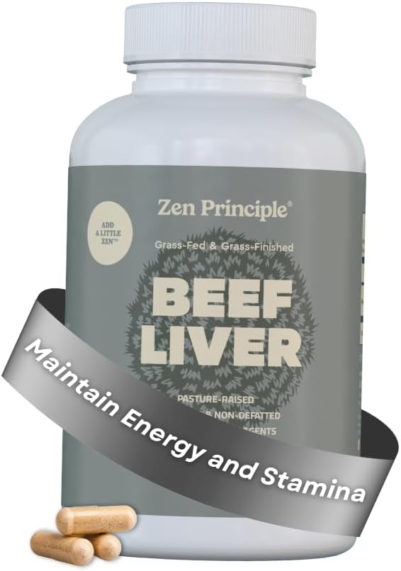 Zen Principle Ultra-Pure Desiccated Beef Liver, Grass-Fed & Finished New Zealand, No Hormones or GMOs, Natural Energy & Workout Support with Iron, Amino Acids & Vitamins. 180 Capsules
