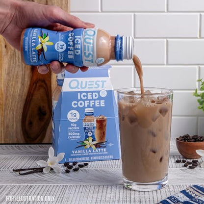Quest Nutrition Iced Coffee, Vanilla Latte, 1g of Sugar, 10g of Protein, 90 calories, 200mg
