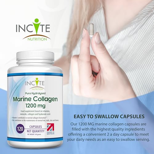 Marine Collagen 1200mg | 120 High Strength Collagen Capsules Hyaluronic Acid Supplements for Women & Men