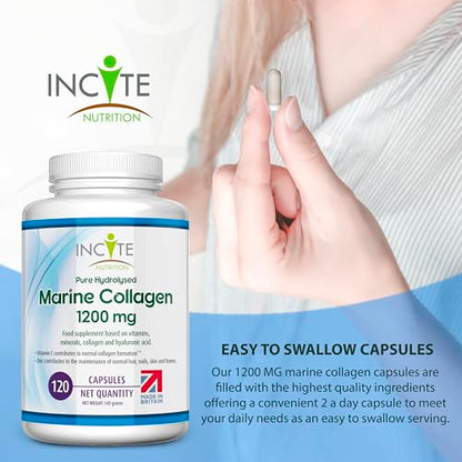Marine Collagen 1200mg | 120 High Strength Collagen Capsules Hyaluronic Acid Supplements for Women & Men