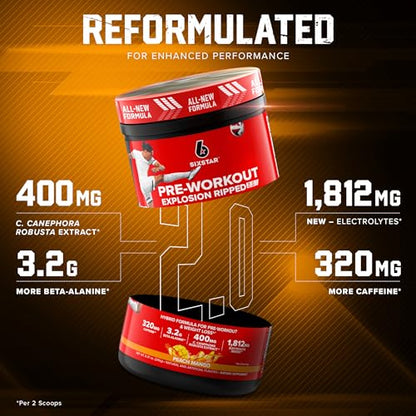 Six Star Pre-Workout Explosion Ripped 2.0 Peach Mango - Endurance Powder with Caffeine